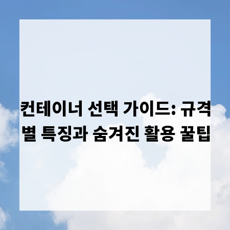 컨테이너 선택 가이드: 규격별 특징과 숨겨진 활용 꿀팁