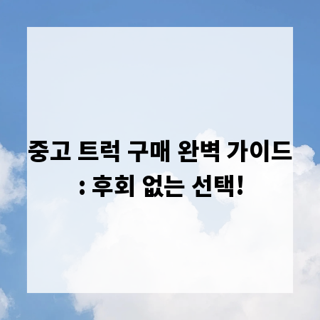 중고 트럭 구매 완벽 가이드: 후회 없는 선택!