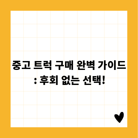 중고 트럭 구매 완벽 가이드: 후회 없는 선택!
