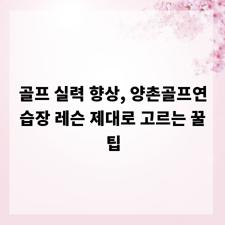 골프 실력 향상, 양촌골프연습장 레슨 제대로 고르는 꿀팁