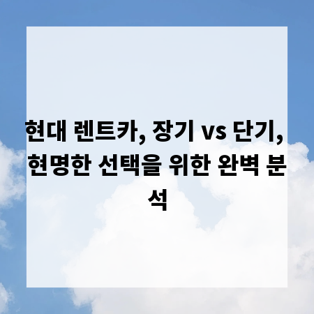 현대 렌트카, 장기 vs 단기, 현명한 선택을 위한 완벽 분석