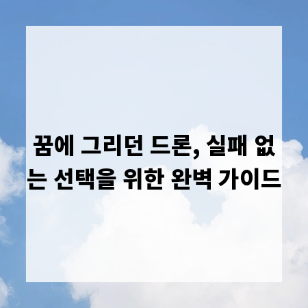꿈에 그리던 드론, 실패 없는 선택을 위한 완벽 가이드