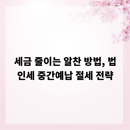세금 줄이는 알찬 방법, 법인세 중간예납 절세 전략