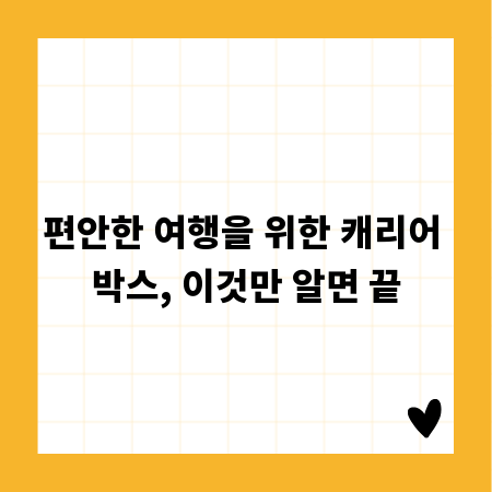 편안한 여행을 위한 캐리어 박스, 이것만 알면 끝