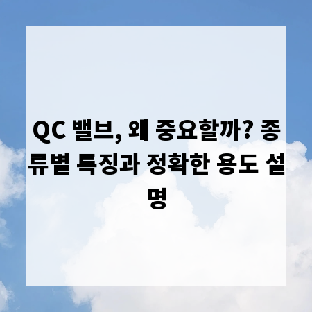 QC 밸브, 왜 중요할까? 종류별 특징과 정확한 용도 설명