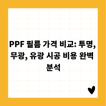 PPF 필름 가격 비교: 투명, 무광, 유광 시공 비용 완벽 분석