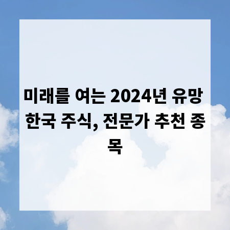 미래를 여는 2024년 유망 한국 주식, 전문가 추천 종목