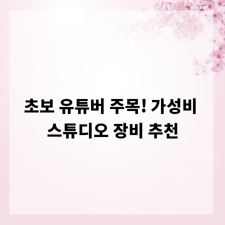 초보 유튜버 주목! 가성비 스튜디오 장비 추천