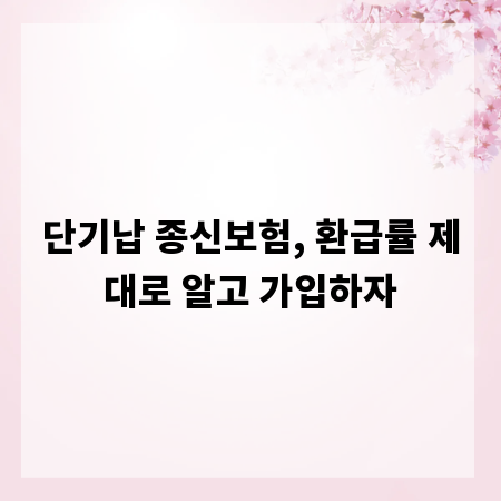 단기납 종신보험, 환급률 제대로 알고 가입하자