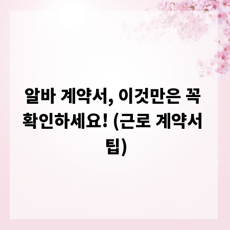 알바 계약서, 이것만은 꼭 확인하세요! (근로 계약서 팁)