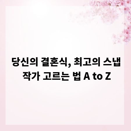 당신의 결혼식, 최고의 스냅 작가 고르는 법 A to Z