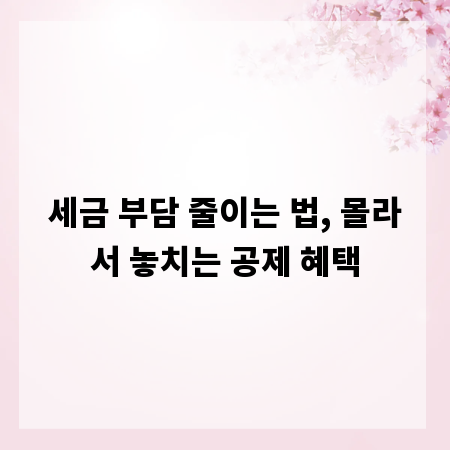 세금 부담 줄이는 법, 몰라서 놓치는 공제 혜택