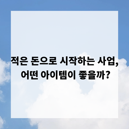 적은 돈으로 시작하는 사업, 어떤 아이템이 좋을까?