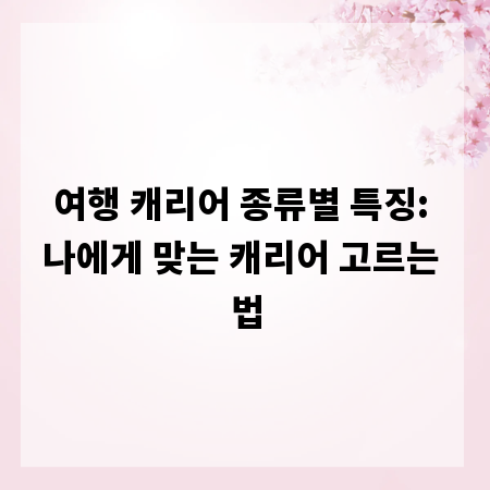 여행 캐리어 종류별 특징: 나에게 맞는 캐리어 고르는 법