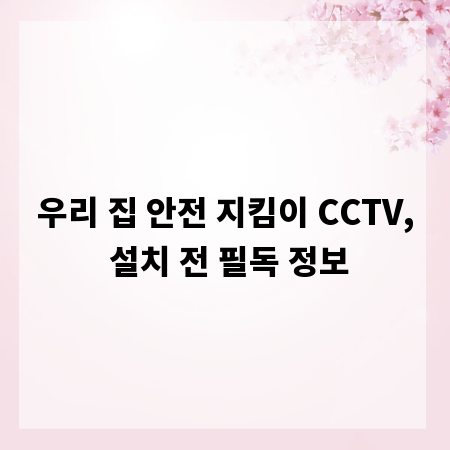 우리 집 안전 지킴이 CCTV, 설치 전 필독 정보