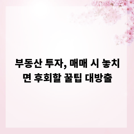 부동산 투자, 매매 시 놓치면 후회할 꿀팁 대방출