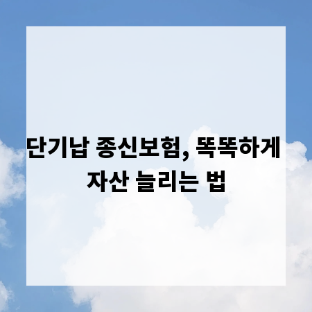 단기납 종신보험, 똑똑하게 자산 늘리는 법