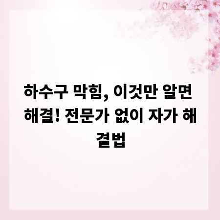 하수구 막힘, 이것만 알면 해결! 전문가 없이 자가 해결법
