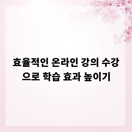 효율적인 온라인 강의 수강으로 학습 효과 높이기