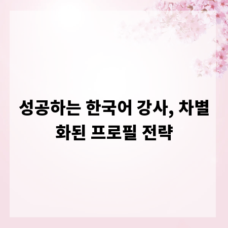 성공하는 한국어 강사, 차별화된 프로필 전략