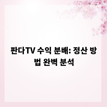 판다TV 수익 분배: 정산 방법 완벽 분석