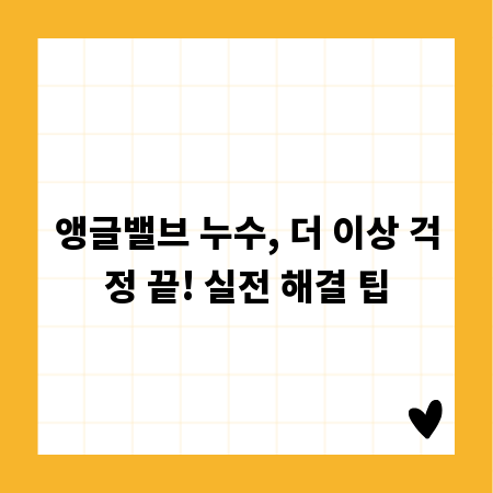 앵글밸브 누수, 더 이상 걱정 끝! 실전 해결 팁