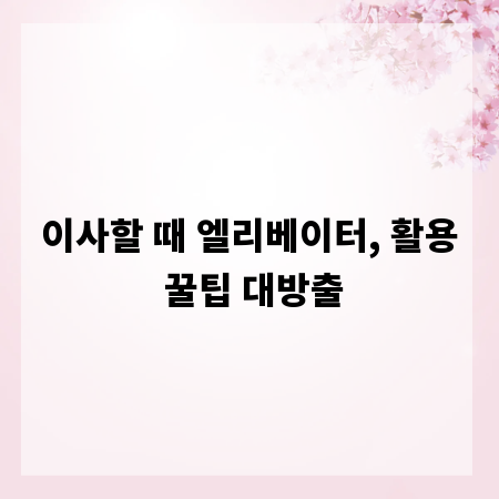 이사할 때 엘리베이터, 활용 꿀팁 대방출