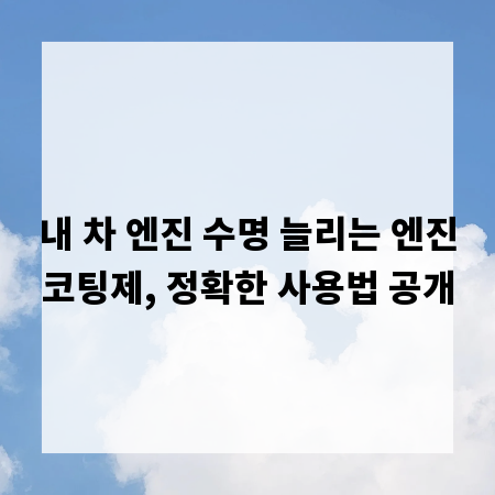 내 차 엔진 수명 늘리는 엔진코팅제, 정확한 사용법 공개