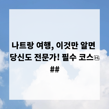 나트랑 여행, 이것만 알면 당신도 전문가! 필수 코스
##
