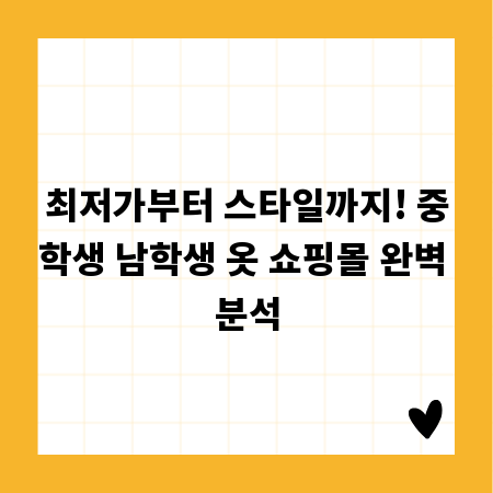 최저가부터 스타일까지! 중학생 남학생 옷 쇼핑몰 완벽 분석