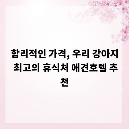 합리적인 가격, 우리 강아지 최고의 휴식처 애견호텔 추천