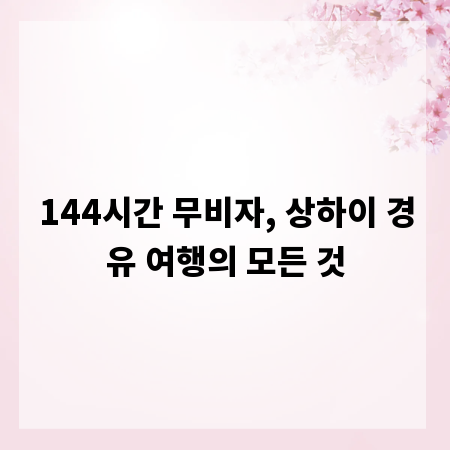 144시간 무비자, 상하이 경유 여행의 모든 것
