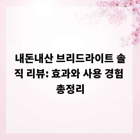 내돈내산 브리드라이트 솔직 리뷰: 효과와 사용 경험 총정리