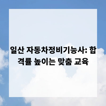 일산 자동차정비기능사: 합격률 높이는 맞춤 교육