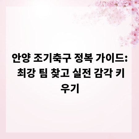 안양 조기축구 정복 가이드: 최강 팀 찾고 실전 감각 키우기