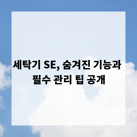 세탁기 SE, 숨겨진 기능과 필수 관리 팁 공개