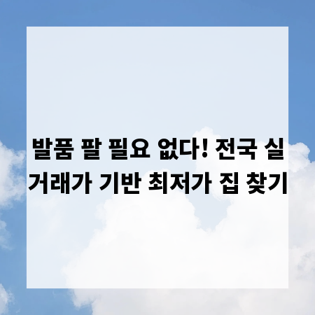 발품 팔 필요 없다! 전국 실거래가 기반 최저가 집 찾기