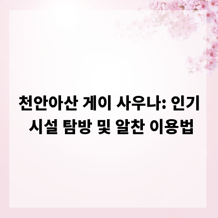 천안아산 게이 사우나: 인기 시설 탐방 및 알찬 이용법