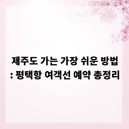 제주도 가는 가장 쉬운 방법: 평택항 여객선 예약 총정리