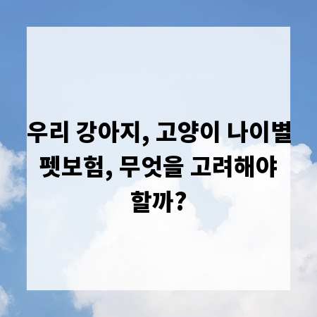 우리 강아지, 고양이 나이별 펫보험, 무엇을 고려해야 할까?